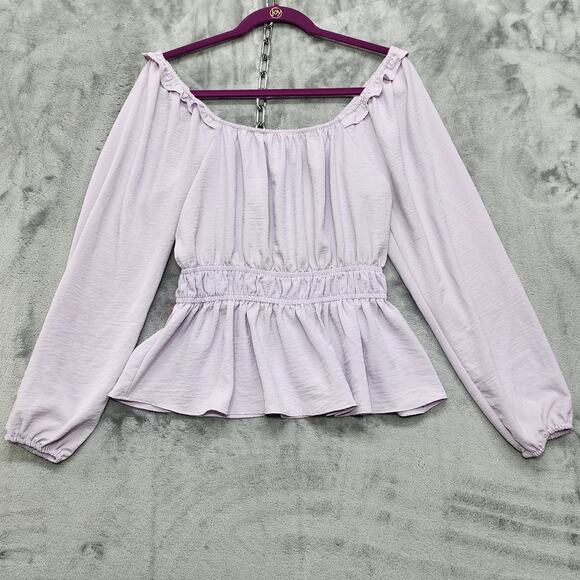 Nine West Top Womens S Purple Squareneck Peplum Blouse Stretch Elastic Cuffs - Picture 1 of 10